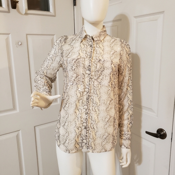 By Anthropologie Tops - By Anthropologie Size XS Snakeskin Print Sequins Button-Up Blouse